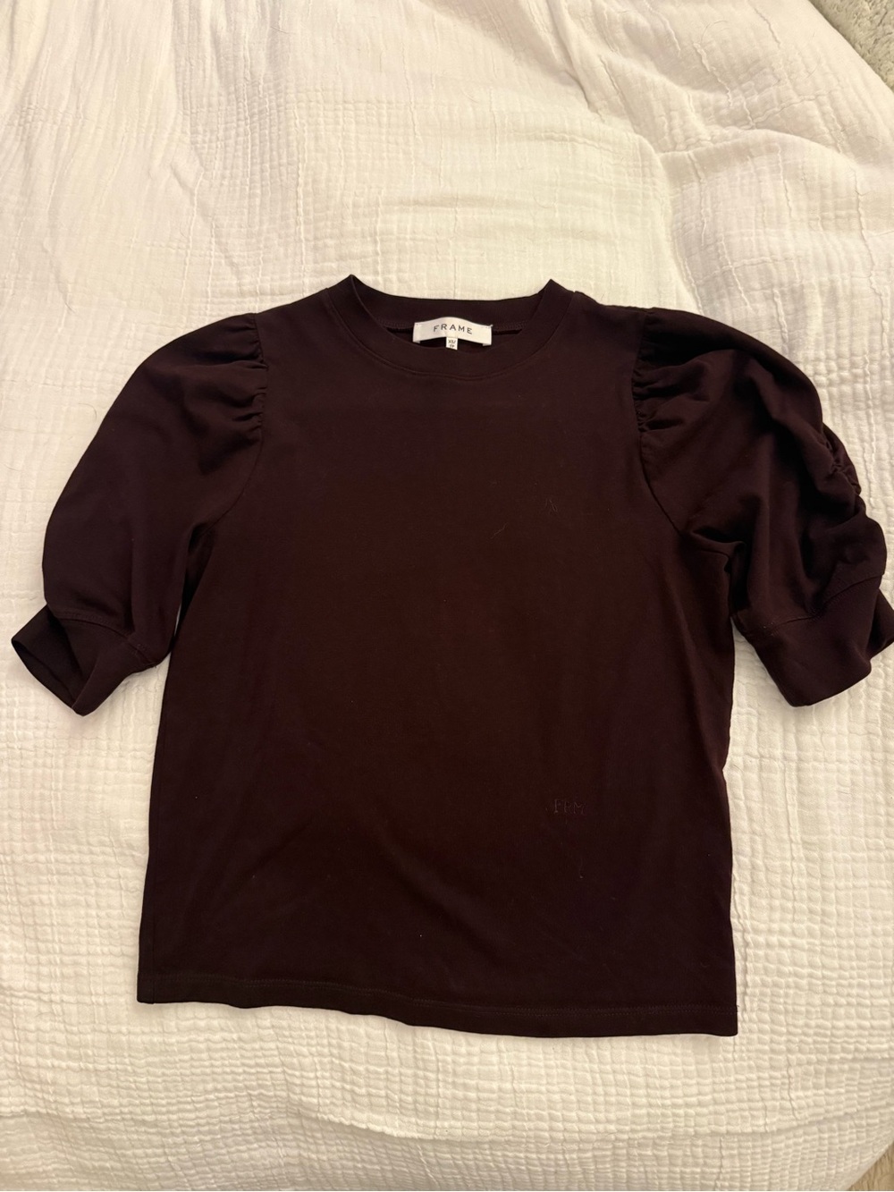 Frame Denim Burgundy Puff-Sleeve Tee